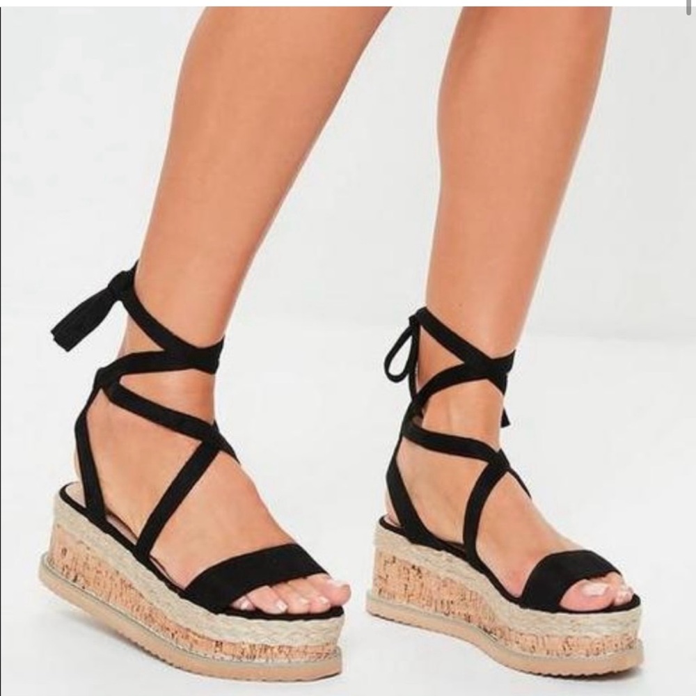 Missguided Black Strappy Platform Sandals